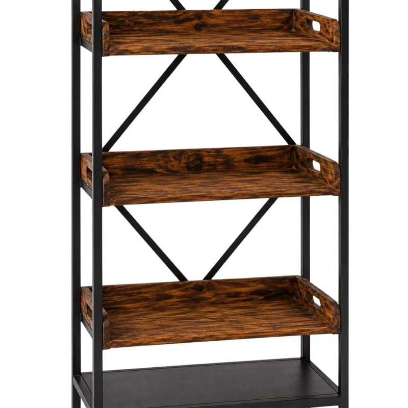 METAL SHELF BOOKCASE WITH 5 WOODEN SHELVES 55Χ40Χ200CM