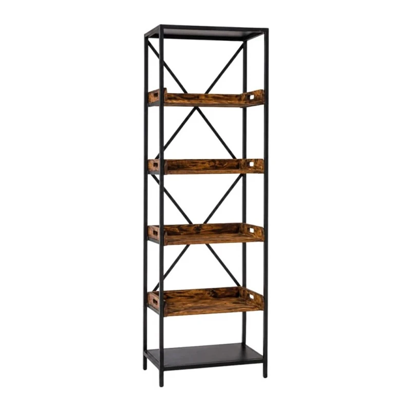METAL SHELF BOOKCASE WITH 5 WOODEN SHELVES 55Χ40Χ200CM