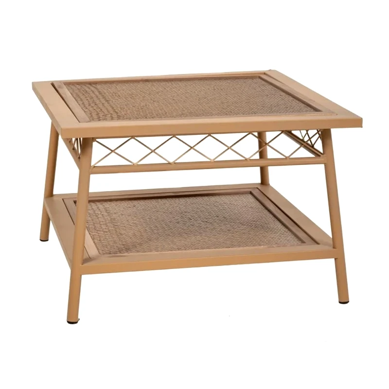 METALLIC-WOODEN CREM TABLE 60x60x40CM