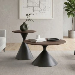 MISTRAL Set-2 Coffee Tables D.50cm+D.70cm Metal Black/Walnut MISTRAL Set-2 Coffee Tables D.50cm+D.70cm Metal Black/Walnut
