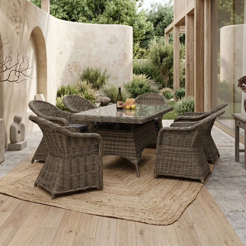 MONTANA Set Alu Table 180x90+6 Armchairs Grey/Brown Wicker