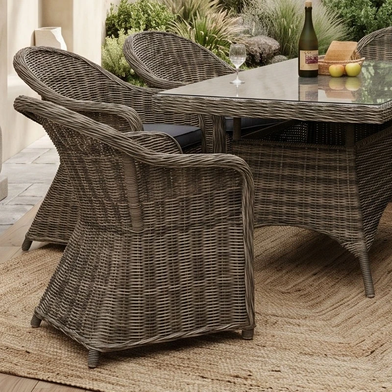 MONTANA Set Alu Table 180x90+6 Armchairs Grey/Brown Wicker