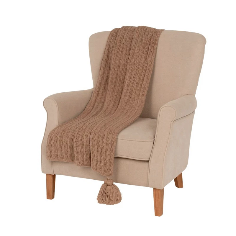BEIGE KNITTED COUNTERPANE WITH TASSELS 130X170CM