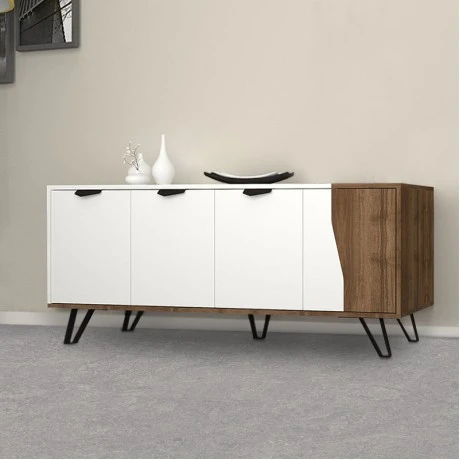 Μπουφές Jasmine Megapap χρώμα λευκό - καρυδί 160x45x78εκ.