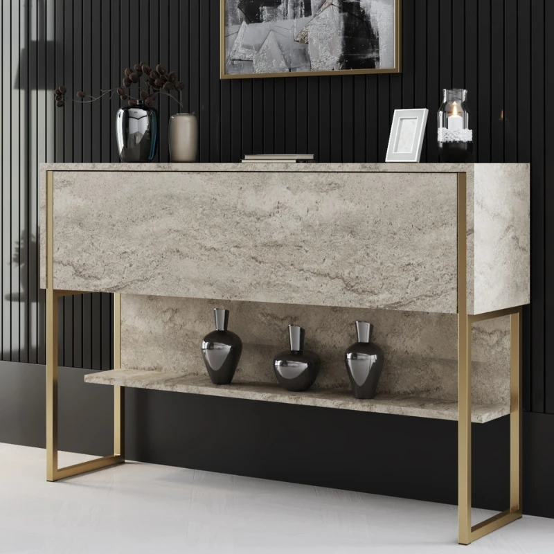Luxe Megapap melamine buffet in travertine - gold color 120x30x80cm.