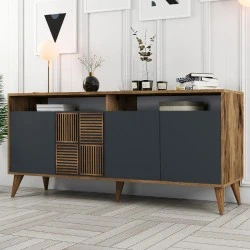 Milan Megapap melamine buffet in walnut - anthracite color 180x35x78,6cm.