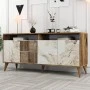 Milan Megapap melamine buffet in walnut - white marble effect color 180x35x78,6cm.