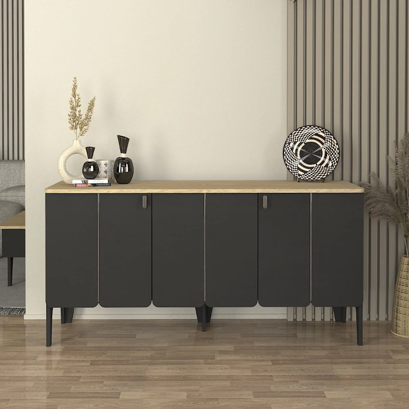 Pedro Megapap melamine console in anthracite - rota oak color 150x45x75cm.