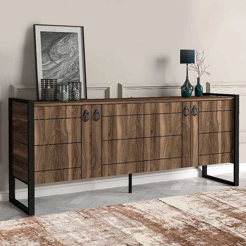Ursula Megapap melamine buffet in walnut color 180x40x77,6cm.