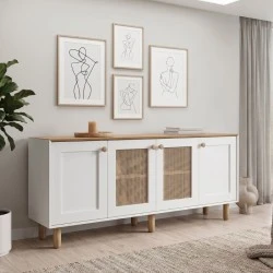 Bohemian Megapap melamine console in white - oak color 180x40x75cm.