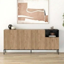 Cailin Megapap melamine console in sepet oak - black wood color 180x41.8x80cm. Cailin Megapap melamine console in sepet oak - black wood color 180x41.8x80cm.