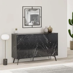 Dune Megapap melamine buffet in black marble effect color 123x35x77,4cm. Dune Megapap melamine buffet in black marble effect color 123x35x77,4cm.