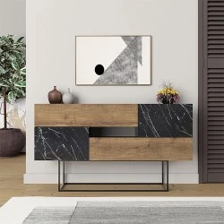 Eros Megapap melamine buffet in light brown-black marble effect color 145x40x82cm. Eros Megapap melamine buffet in light brown-black marble effect color 145x40x82cm.