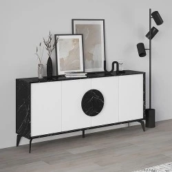 Gora Megapap melamine buffet in black marble - white color 180x35,6x82cm. Gora Megapap melamine buffet in black marble - white color 180x35,6x82cm.