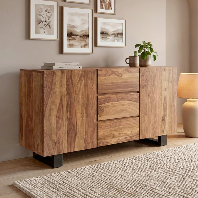 NELSON Buffet 140x45x78 Acacia Natural Finish (Black Paint)