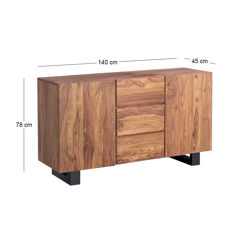 NELSON Buffet 140x45x78 Acacia Natural Finish (Black Paint)