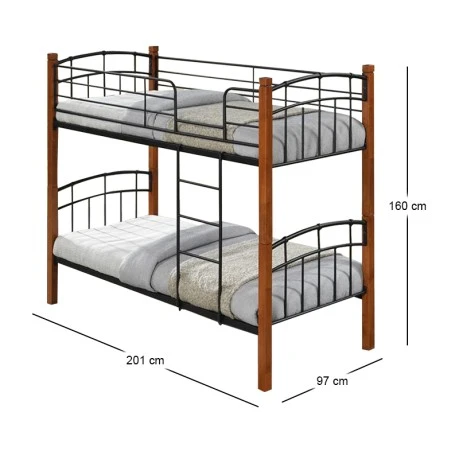 NORTLAN Double Deck Bed 90x190 Metal Black/Wood Walnut
