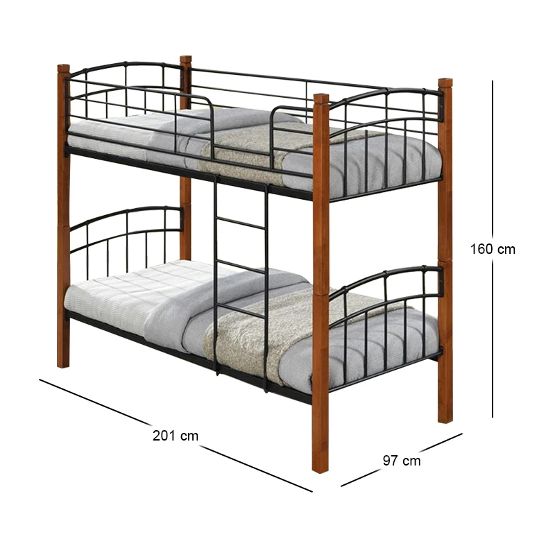 NORTLAN Double Deck Bed 90x190 Metal Black/Wood Walnut
