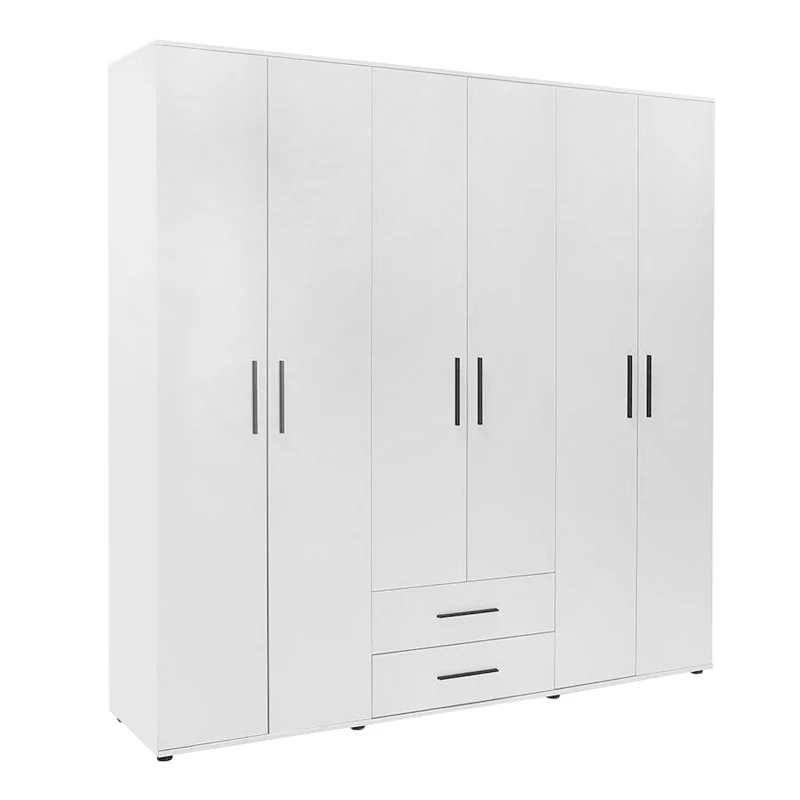 Bianco Megapap 6 doors melamine wardrobe in white color 206x52x213cm.