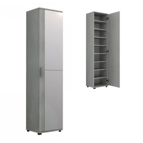 Visla Megapap single-door wardrobe - shoe rack of 20 pairs with mirror in concrete grey color 45x36x187cm.