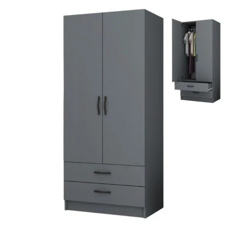 Ricardo Megapap two doors melamine wardrobe in anthracite color 80x51,8x181cm.