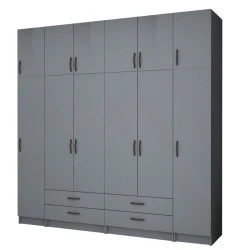 Ricardo Megapap six doors melamine wardrobe with cabinet in anthracite color 240x51,8x240cm. Ricardo Megapap six doors melamine wardrobe with cabinet in anthracite color 240x51,8x240cm.