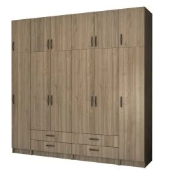 Ricardo Megapap six doors melamine wardrobe with cabinet in walnut color 240x51,8x240cm. Ricardo Megapap six doors melamine wardrobe with cabinet in walnut color 240x51,8x240cm.