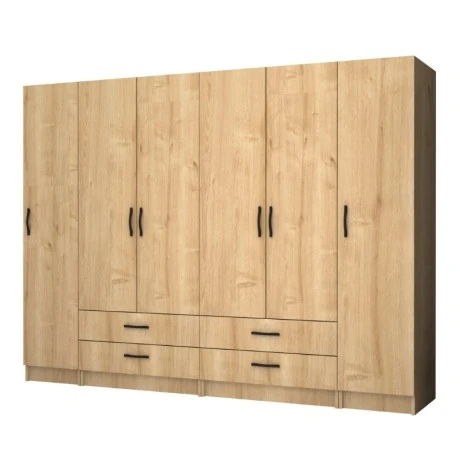 Ricardo Megapap six doors melamine wardrobe in oak color 240x51,8x181cm.