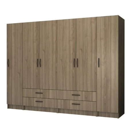 Ricardo Megapap six doors melamine wardrobe in walnut color 240x51,8x181cm.