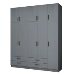 Ricardo Megapap five doors melamine wardrobe with cabinet in anthracite color 200x51,8x240cm. Ricardo Megapap five doors melamine wardrobe with cabinet in anthracite color 200x51,8x240cm.