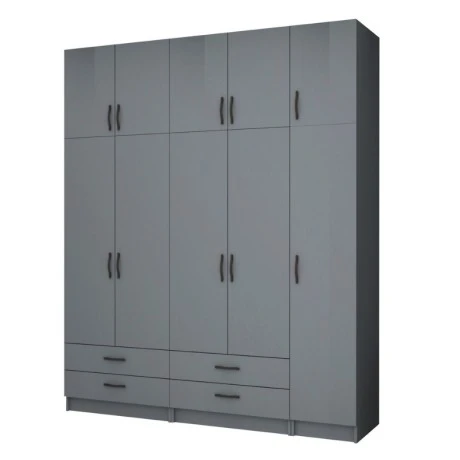 Ricardo Megapap five doors melamine wardrobe with cabinet in anthracite color 200x51,8x240cm.