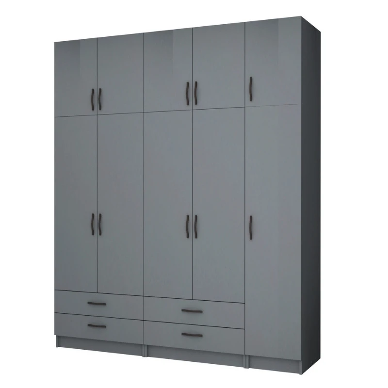 Ricardo Megapap five doors melamine wardrobe with cabinet in anthracite color 200x51,8x240cm.