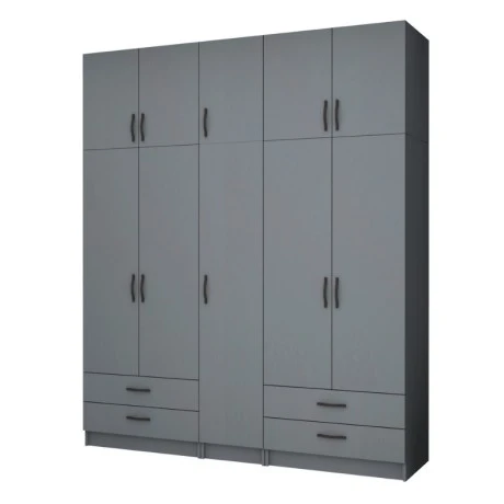 Ricardo Megapap five doors melamine wardrobe with cabinet in anthracite color 200x51,8x240cm.