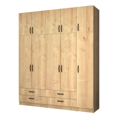 Ricardo Megapap five doors melamine wardrobe with cabinet in oak color 200x51,8x240cm.