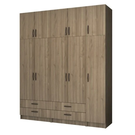 Ricardo Megapap five doors melamine wardrobe with cabinet in walnut color 200x51,8x240cm.