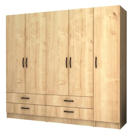 Ricardo Megapap five doors melamine wardrobe in oak color 200x51,8x181cm.