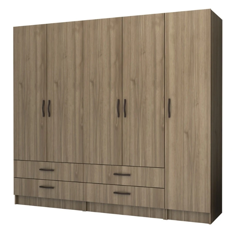 Ricardo Megapap five doors melamine wardrobe in walnut color 200x51,8x181cm.