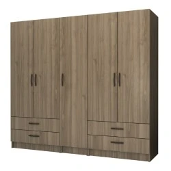 Ricardo Megapap five doors melamine wardrobe in walnut color 200x51,8x181cm. Ricardo Megapap five doors melamine wardrobe in walnut color 200x51,8x181cm.
