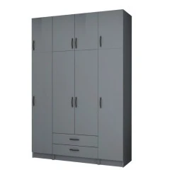 Ricardo Megapap four doors melamine wardrobe with cabinet in anthracite color 160x51,8x240cm. Ricardo Megapap four doors melamine wardrobe with cabinet in anthracite color 160x51,8x240cm.