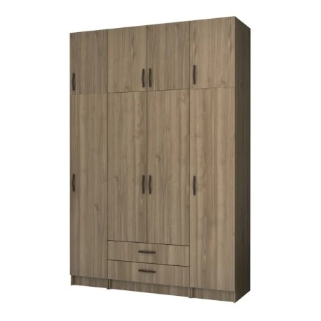 Ricardo Megapap four doors melamine wardrobe with cabinet in walnut color 160x51,8x240cm.