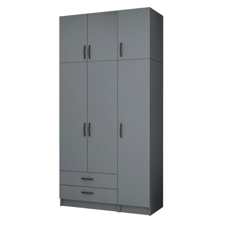 Ricardo Megapap three doors melamine wardrobe with cabinet in anthracite color 120x51,8x240cm.