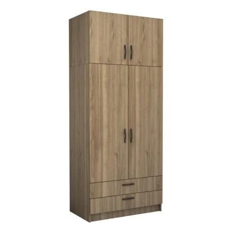 Victoria Megapap two doors melamine wardrobe with cabinet in walnut color 100x60x240cm.