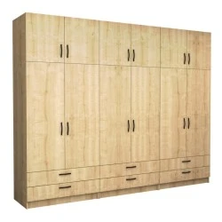 Victoria Megapap six doors melamine wardrobe with cabinet in oak color 300x60x240cm. Victoria Megapap six doors melamine wardrobe with cabinet in oak color 300x60x240cm.