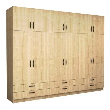 Victoria Megapap six doors melamine wardrobe with cabinet in oak color 300x60x240cm.