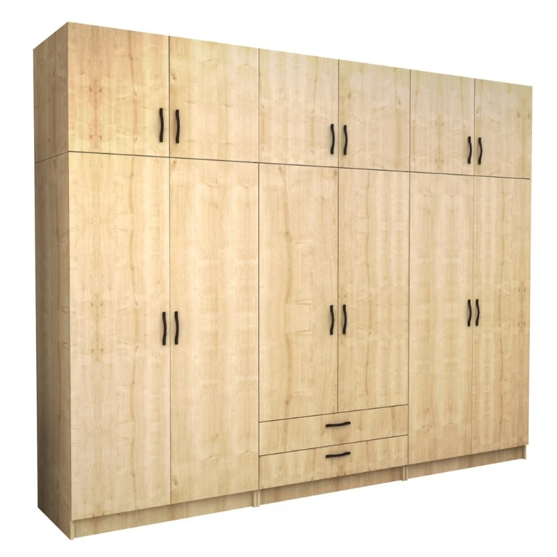 Victoria Megapap six doors melamine wardrobe with cabinet in oak color 300x60x240cm.