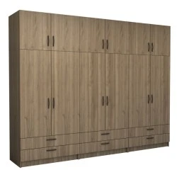 Victoria Megapap six doors melamine wardrobe with cabinet in walnut color 300x60x240cm. Victoria Megapap six doors melamine wardrobe with cabinet in walnut color 300x60x240cm.