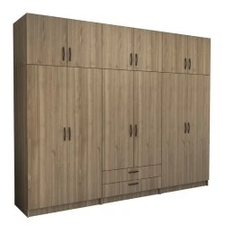 Victoria Megapap six doors melamine wardrobe with cabinet in walnut color 300x60x240cm. Victoria Megapap six doors melamine wardrobe with cabinet in walnut color 300x60x240cm.