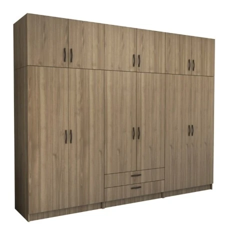 Victoria Megapap six doors melamine wardrobe with cabinet in walnut color 300x60x240cm.