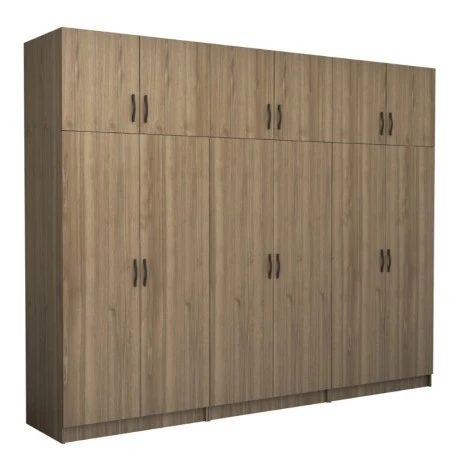 Victoria Megapap six doors melamine wardrobe with cabinet in walnut color 300x60x240cm.