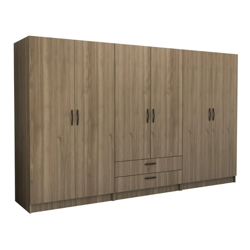 Victoria Megapap six doors melamine wardrobe in walnut color 300x60x181cm.